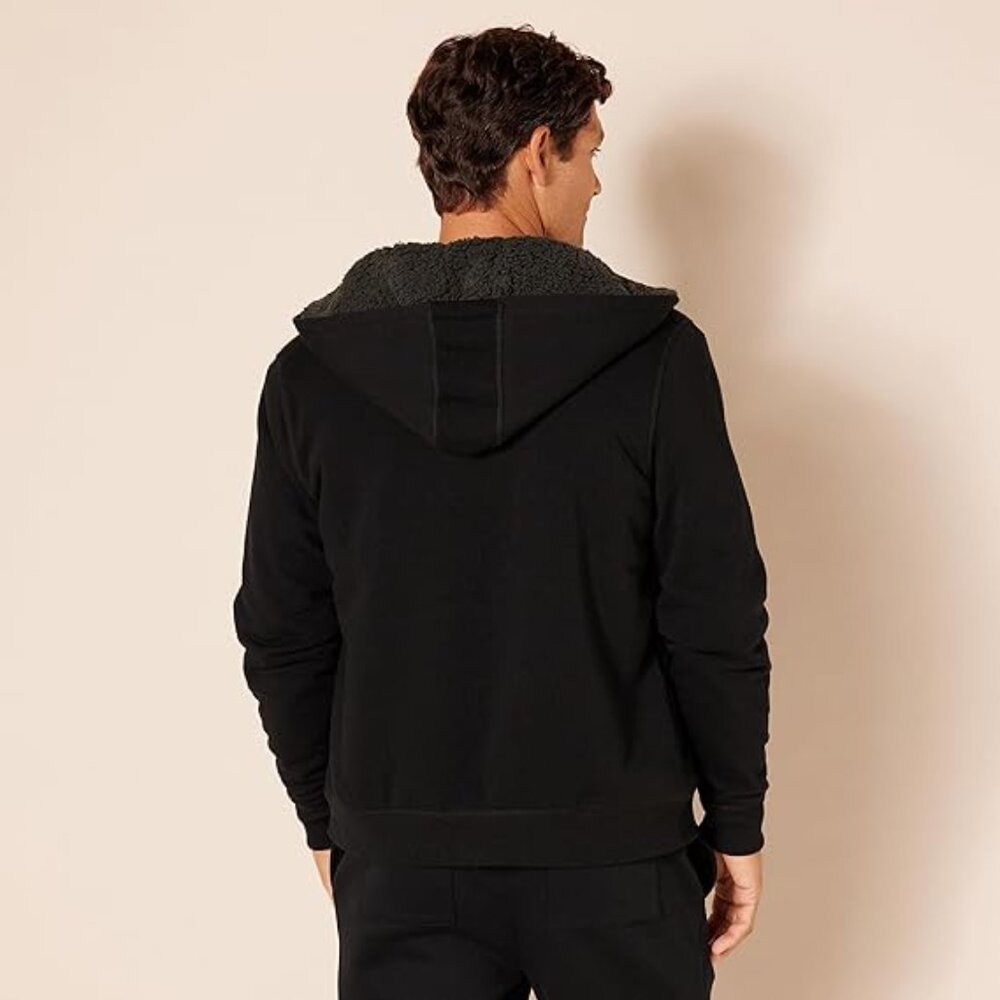 Amazon Essentials Men's Black Sherpa-Lined Fleece Hoddie Sweatshirt Small - Picture 5 of 7